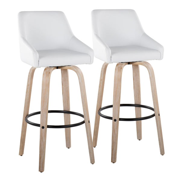 English Elm 30" Swivel Barstools Set of 2 Whitewashed Wood Faux Leather Gold Frame Counter Height B202S01922