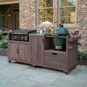 English Elm K&k 80.5 Inch Outdoor Kitchen Island Solid Fir Wood Stainless Steel Grill Cart Station Brown N707P392140Z