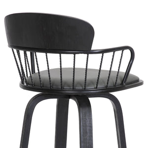 English Elm Willow Swivel Barstool Gray Faux Leather Seat Matte Black Wood Frame Kitchen Island B2736P464839