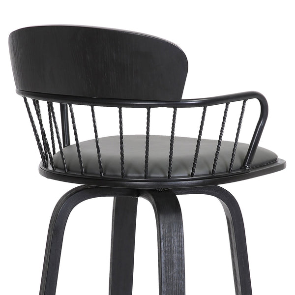 English Elm Willow Swivel Barstool Gray Faux Leather Seat Matte Black Wood Frame Kitchen Island B2736P464839