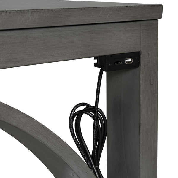 English Elm Topmax Farmhouse Counter Dining Set with Built-in Usb Charging and Upholstered Stools Gray N717P352068E