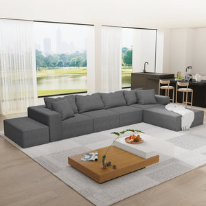 English Elm Modern Upholstered Sectional Sofa Set, Modular 132" L-Shaped Chenille Couch, No Assembly, Plush Comfort and Versatile Configuration Grey W834S00375