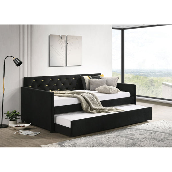 English Elm Moira Plush Black Velvet Twin Daybed with Trundle, Diamond Tufted Mid-Century Silhouette for Guests and Lounging B062S00616