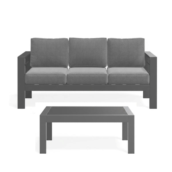 English Elm 2 Piece Outdoor Iron Patio Sofa Set with Thick Cushions and Wood Grain Coffee Table Gray+Gray B082P455116