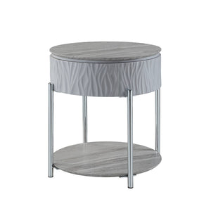 English Elm Yukino Gray High Gloss End Table With Chrome Legs – Stylish Storage For Modern Living Spaces B2726P265753-GIGA