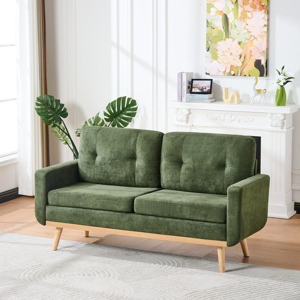 English Elm 67.7" Tufted Polyester Loveseat with Tapered Wood Legs for Mid-century Living Rooms W2318P379505