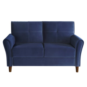 English Elm Blue Velvet Dunleith Loveseat Plush Tufted Seatbacks Flared Arms Solid Wood Frame Modern Chic B011P204911