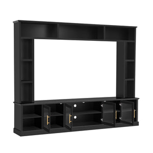English Elm Entertainment Wall Unit with Glass Doors Open Shelving Mdf Living Room Storage Black N710S688100B
