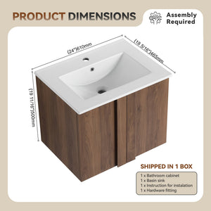 English Elm 24" Wall Mounted Bathroom Vanity Dark Oak Open Shelf Ceramic Sink Soft Close Door W3450P435834