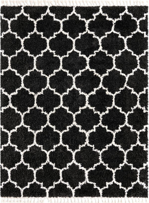 Unique Loom Hygge Shag Trellis Machine Made Trellis Rug Black and White,  7' 10" x 10' 0"