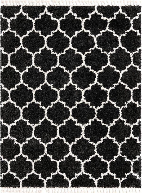 Unique Loom Hygge Shag Trellis Machine Made Trellis Rug Black and White,  7' 10" x 10' 0"