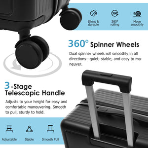 English Elm Luggage 3 Piece Hard Shell Abs Suitcase Set with Spinner Wheels and Tsa Lock Black N730P304620B