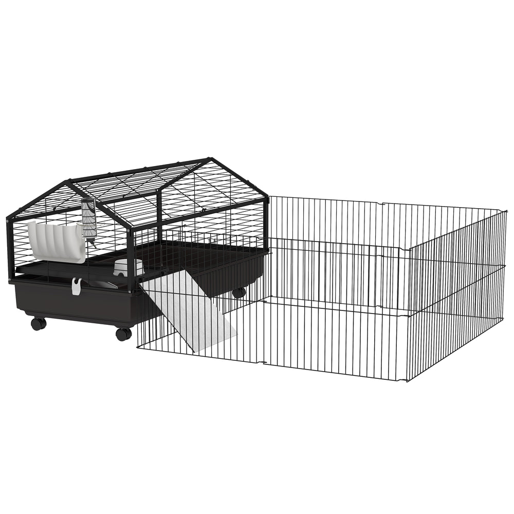 English Elm Pawhut Rolling Small Animal Enclosure with Foldable Run Zone Ramps and Feeding Accessories W2225P173731