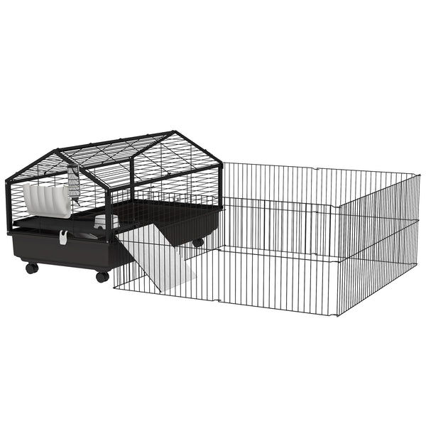 English Elm Pawhut Rolling Small Animal Enclosure with Foldable Run Zone Ramps and Feeding Accessories W2225P173731