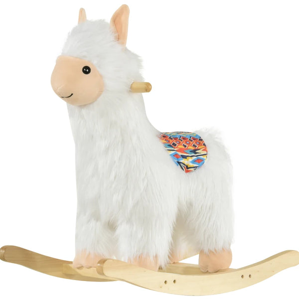 English Elm Llama Plush Rocking Toy for Toddlers with Wooden Rails Padded Seat and Grip Handle T3971P442666