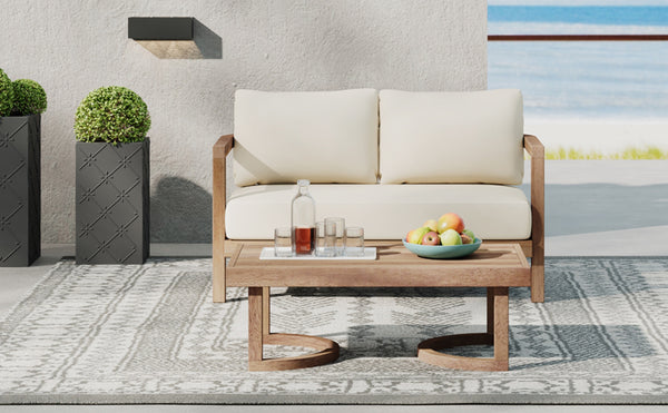 English Elm Christopher Knight Home® - 2-Person Acacia Wood Loveseat & Coffee Table Set with Beige Cushions, Weather-Resistant Patio Charm 73169.00BBGE