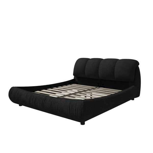 English Elm King Size Upholstered Platform Bed With Oversized Backrest, Solid Wood Frame & Easy Assembly – Black W1885S00025