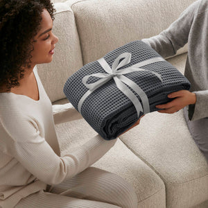 English Elm 1PC Luxurious 100% Cotton Waffle Blanket 90x90 for Full/Queen Beds – Breathable 300gsm Comfort DARK GREY 15.75 L x 12.2 W x 4.72 H B035P341138