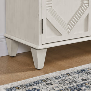 English Elm 65.2" Mid Century Sideboard Buffet with Fluted Geometric Doors, Spacious Adjustable Shelves & Brass Accents Antique White W1801P346230