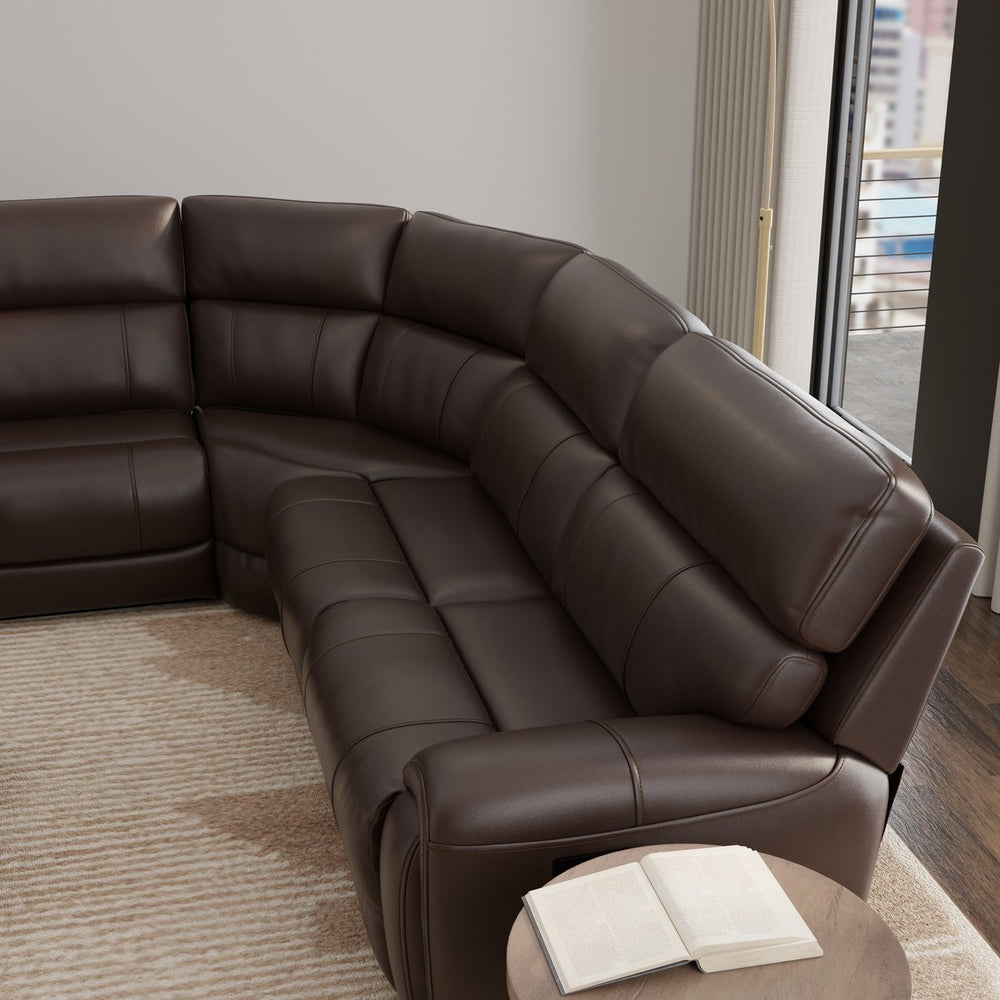 English Elm 6-Piece Performance Fabric Power Reclining Sectional with USB Charging, Hidden Console, Cup Holders Dark Brown B339S00001