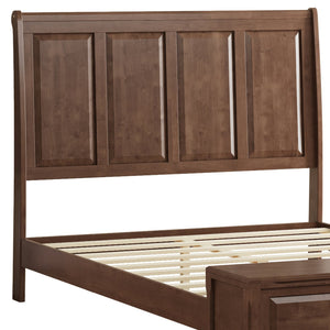 English Elm Queen Sleigh Bed Solid Rubberwood Walnut Finish Curved Headboard Footboard Storage Bench W1716S00034
