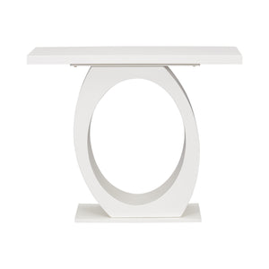 English Elm Mirod Sculptural Console Table Acacia Veneer Gloss Top Egg Base Entryway Accent Beige N760P214780W