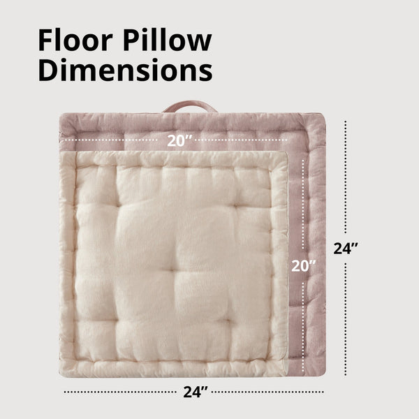 JLA Home Intelligent Design - Poly Chenille Square Floor Pillow Cushion with Tufted Scalloped Edge, OEKO-TEX Soft Plush Support Blush ID31-2467