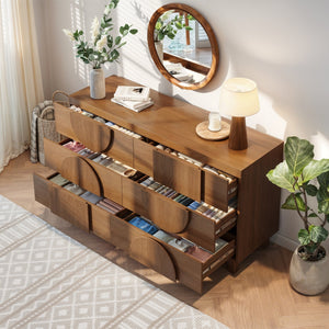 English Elm Modern Fluted 6 Drawer Dresser with Solid Wood Legs Japandi Chest for Bedroom Brown N739S0000013N