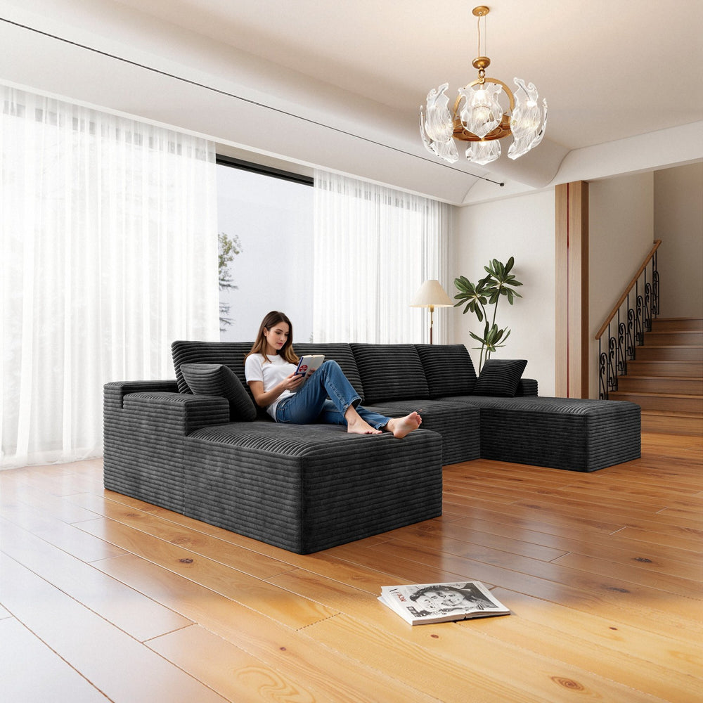 English Elm 131.9*68.9"Modular 131.9*68.9" Modular Sectional Sofa - Plush Corduroy Couch For Living Room, No Assembly, 4 Pc Set W3819S00114