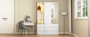 English Elm 8 Drawer Tall Chest Slim Particleboard Build Smooth Gliding Storage for Bedroom Closet White W409S00008