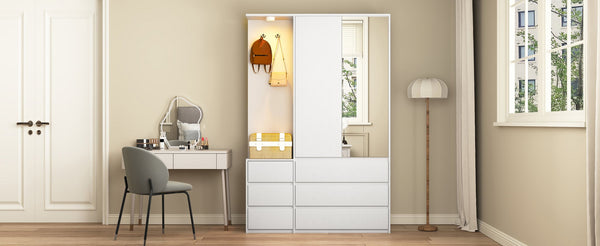 English Elm 8 Drawer Tall Chest Slim Particleboard Build Smooth Gliding Storage for Bedroom Closet White W409S00008