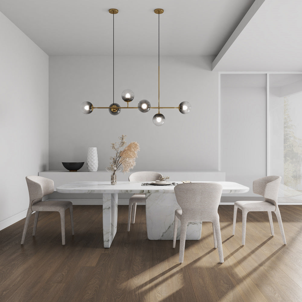 English Elm Conrad Upholstered Dining Chair Set of 2 in Wheat – Metal Frame, Faux Leather/Tweed, Padded Comfort B365P397775