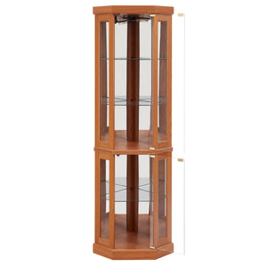 English Elm Lighted Corner Curio Cabinet - Elegant Dark Oak Display Case For Collectibles, Glassware & Decor W1758P300106