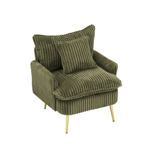 English Elm 30.31 Modern Corduroy Single Chair Sofa with Sponge Cushion, Solid Wood Frame & White Metal Legs Green W1278P360536