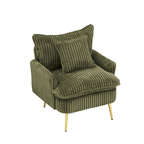 English Elm 30.31 Modern Corduroy Single Chair Sofa with Sponge Cushion, Solid Wood Frame & White Metal Legs Green W1278P360536