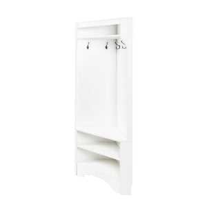 English Elm Minimalist White Corner Hall Tree with Bench Shoe Storage and Four Entryway Hooks N721P401788K