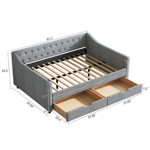 English Elm Full Size Daybed With Storage Drawers – Elegant Tufted Sofa Bed In Light Grey For Versatile Living W2336S00033