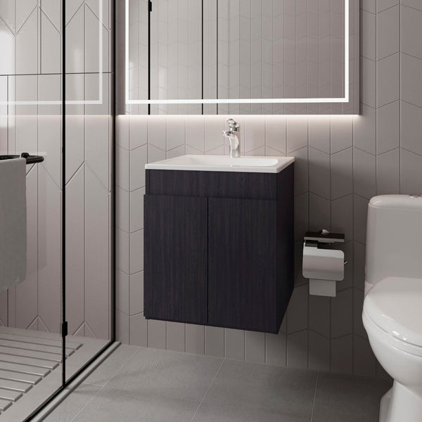 English Elm Wengue Bathroom Vanity With Integrated Basin & Two Doors – Modern, Compact Storage Solution For Small Spaces B062P355536-GIGA