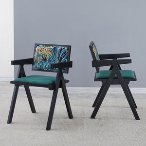 English Elm 2 Elegant Black Rubberwood Dining Chairs With Armrests - Medieval Style, Comfortable Rattan Seats W2720P237608