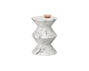 Sunpan Union End Table - Unique Cylindrical Concrete Design for Stylish Indoor and Outdoor Spaces Marble Look / White