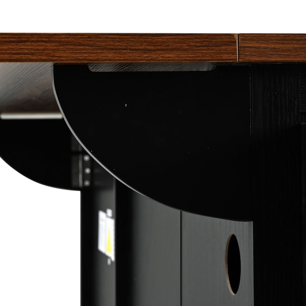 English Elm K&K 54.5" Farmhouse Kitchen Island with Drop Leaf, Built-In Power Station, Rolling Storage Cart Black N707P170349B