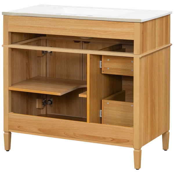 English Elm 36" Modern Bathroom Vanity with Ceramic Sink, Solid Rubber Wood & MDF, Flip Drawer, Soft-Close Doors N725P350825N