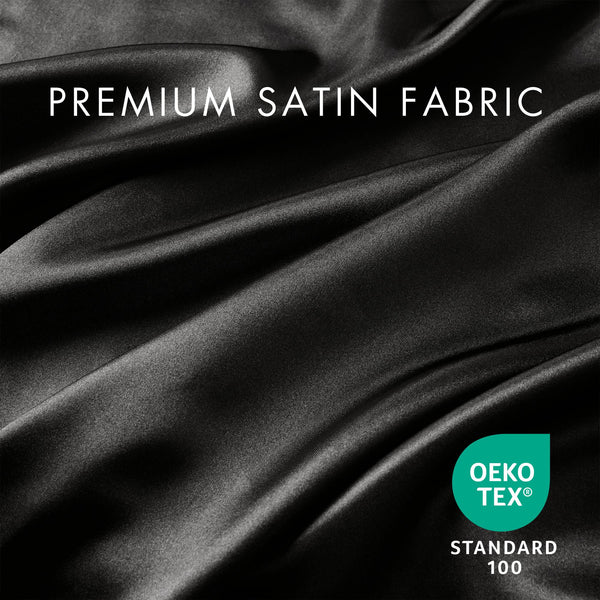 JLA Home Madison Park Essentials - Luxury Satin Wrinkle-Resistant 6-Piece Sheet Set — OEKO-TEX Certified, Silky Hotel-Style Comfort and Durability Black SHET20-174