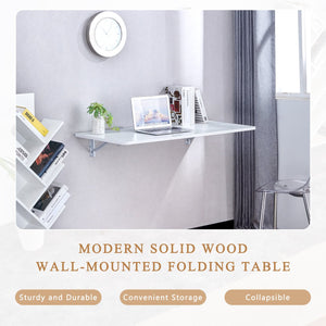 English Elm Wall Mounted Fold Down Wooden Desk Space Saving Floating Surface for Any Room W3875P434770