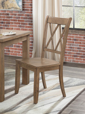 English Elm 5pc Farmhouse Dining Set Pine Veneer Table with Double X Back Chairs for Family Meals B011S01000