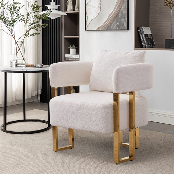 English Elm Ts Teddy Fleece Accent Chair Set Two Plush Seats Gold Square Legs Glam Decor White+Gold W2311P190460