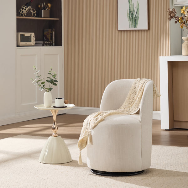 English Elm Set Swivel Barrel Accent Chair Armless Linen Upholstered Compact Seat for Dining Vanity Bedroom Beige W3244P454053