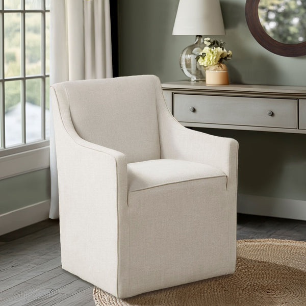 JLA Home Madison Park - Upholstered Dining Arm Chair with Tailored Slipcover Look, Plush Dual-Foam Comfort, Hidden Casters for Easy Mobility and Floor Protection MP108-1243