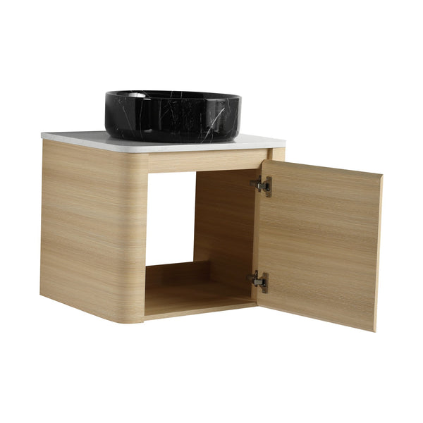 English Elm 24'' Wall-Mounted Bathroom Vanity With Artistic Ceramic Sink, Soft-Close Door & Space-Saving Design W999S00461