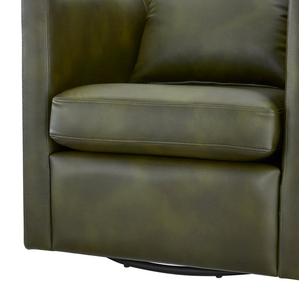 English Elm Sutton Fern Green Faux Leather Swivel Barrel Chair with Stain‑Resistant Fabric, Pocket Coil Seat, 360° Swivel Comfort B050P322589